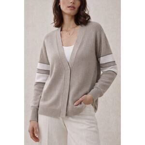 Brunello Cucinelli Cotton Knit Cardigan Sporty Preppy Stripes Small Gray